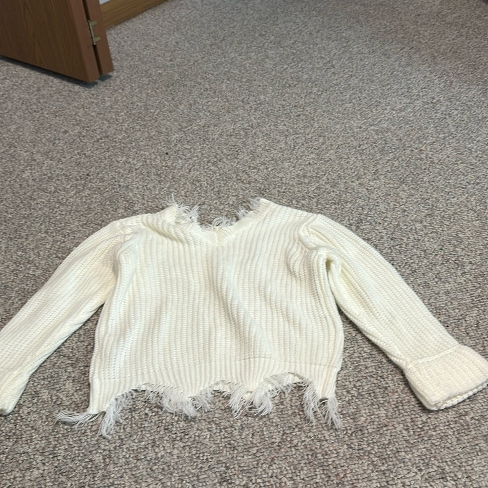 Kids white fringed sweater